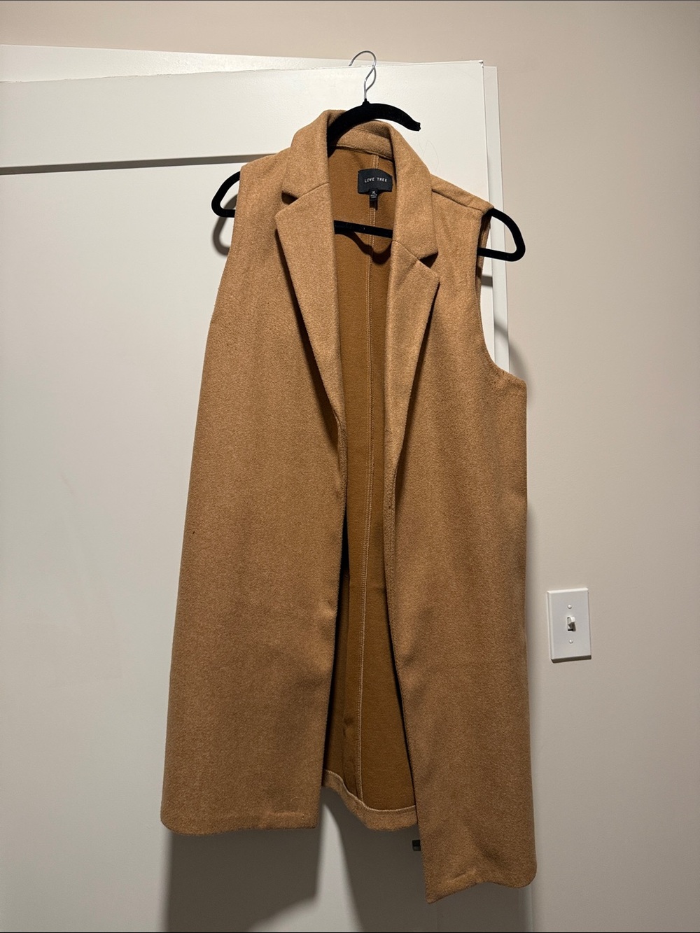 Love Tree Camel Longline Sleeveless Coat Vest